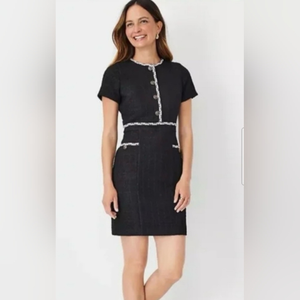 Ann Taylor Black and White Tweed Dress 16p Chanel